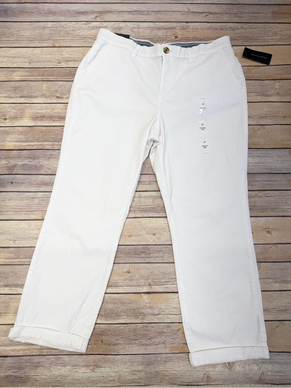 Tommy Hilfiger THe Flex Hampton Heritage Slim Chino Pants in white size 14